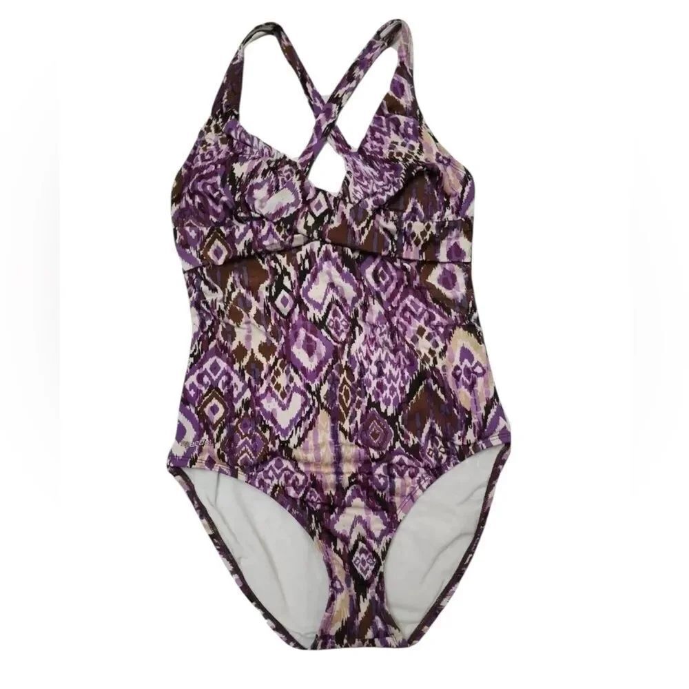 Speedo Purple and White One Piece Swimsuit Geometric Design size 12